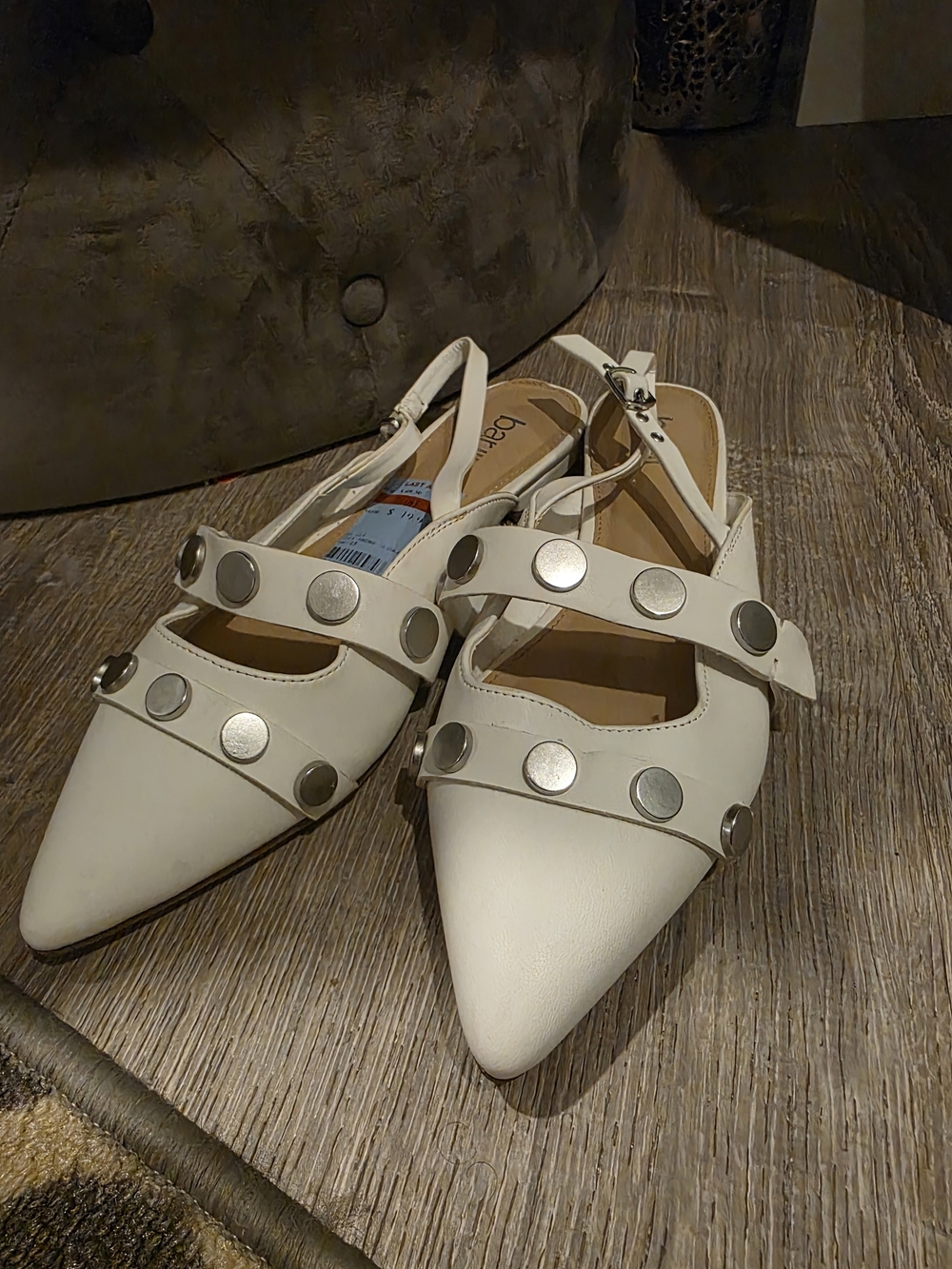 BarIII Beige Studded Pointed-Toe Slingback Flats